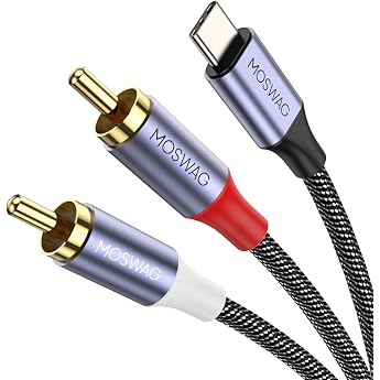 MOSWAG USB C to RCA Audio Cable USB-C to 2RCA Type C to RCA Male to Y Male Splitter Cable with DAC Chip Compatible with Pad Pro 2018 Google Pixel 3/2 MacBook Moto Z Google Pixel 3/2