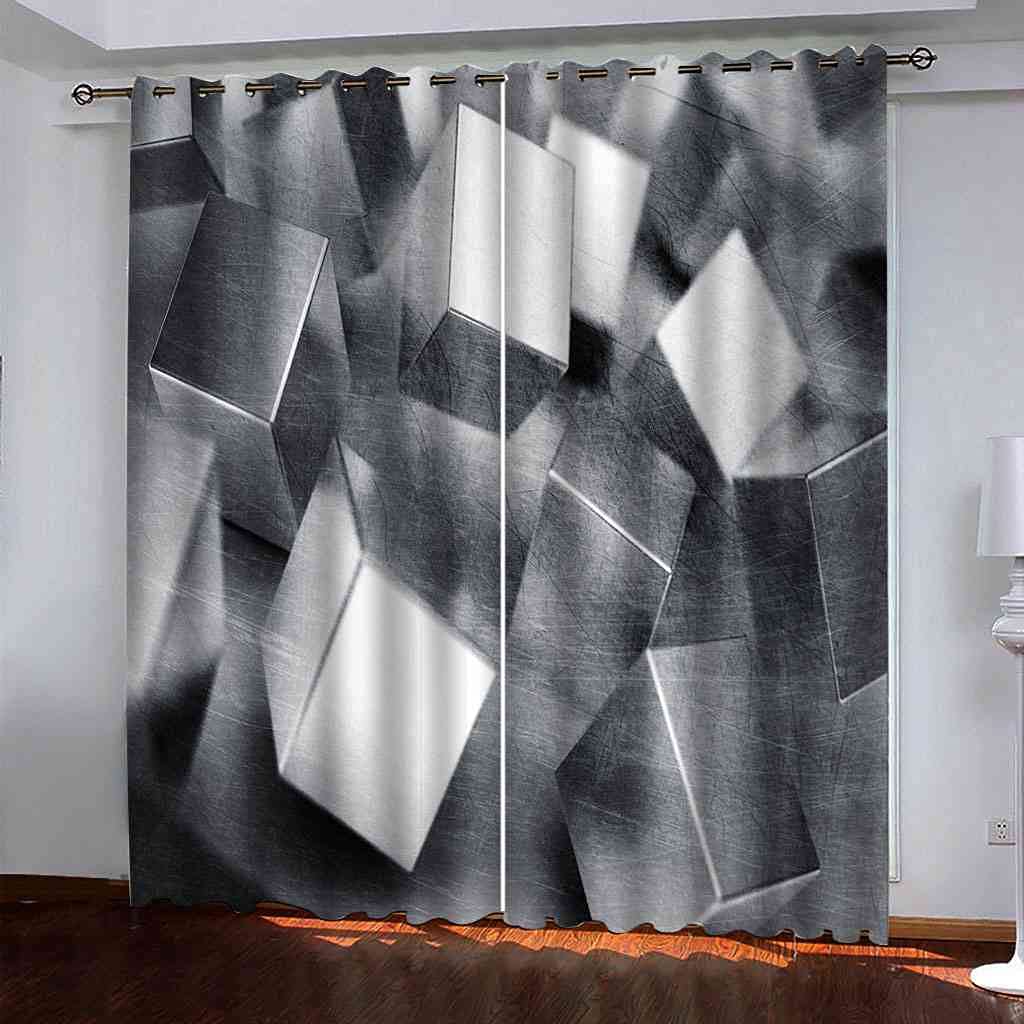 Rideau pour chambre enfant et salon au motif de grille 3D noire et blanche lot de 2 pièces