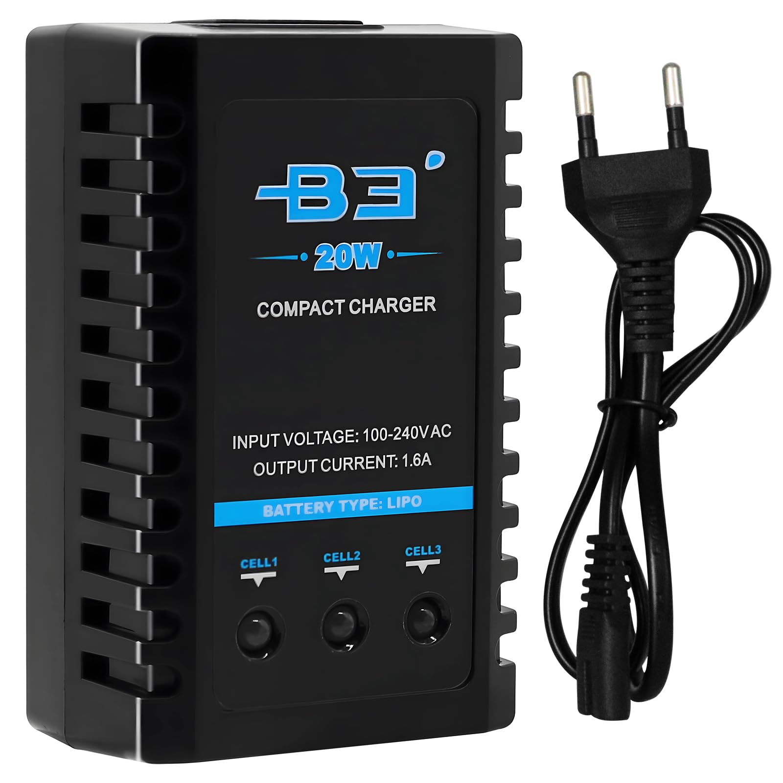 Lipo B3 Charger 20W 1.6A for 2S 3S Batteries (7.4V, 11.1Volt) RC Car Balancer Charger with XH3P and XH4P Plug for RC Car Boat Airplane Monstertruck Quadcopter Airsoft