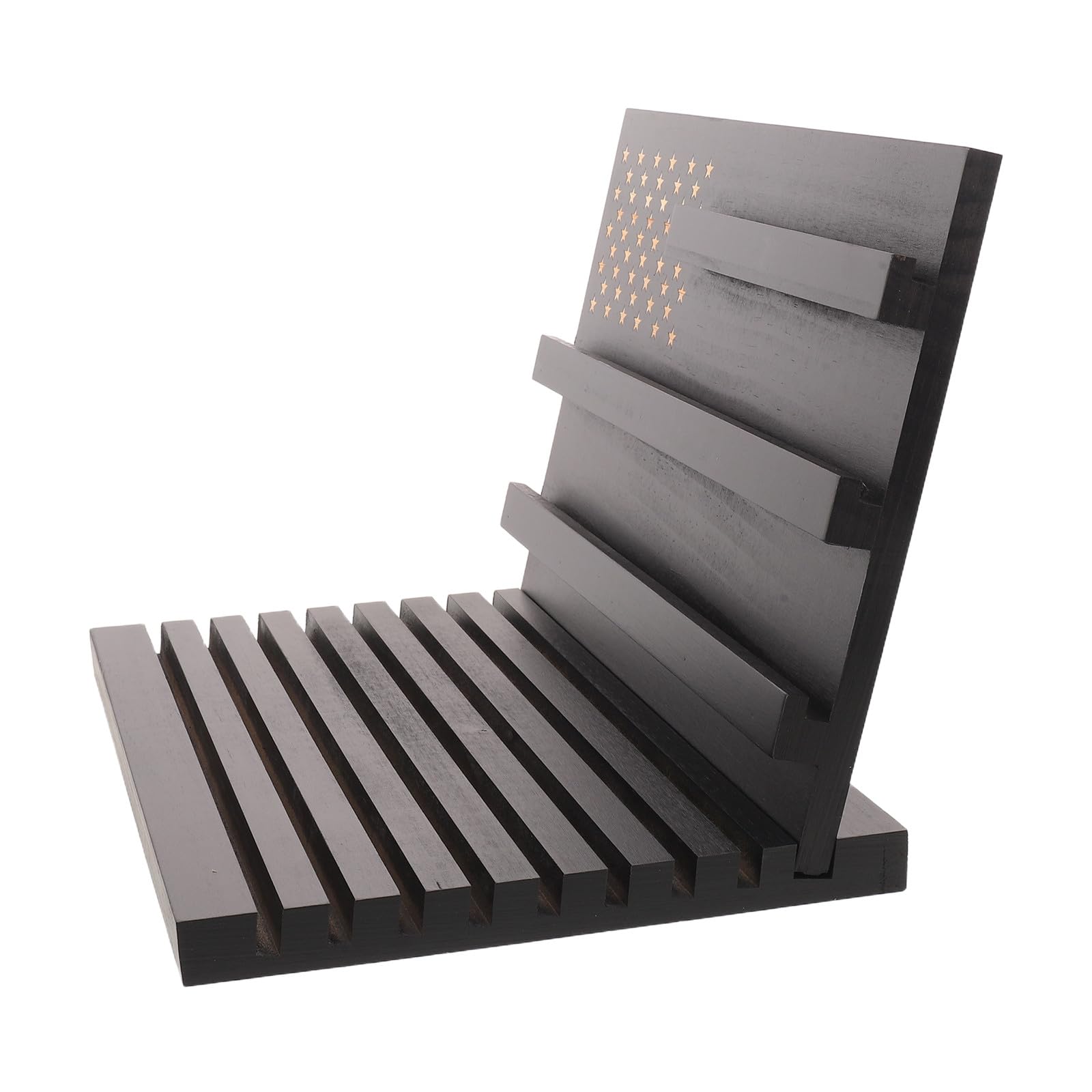 Soporte portátil de madera con múltiples ranuras y base antideslizante para monedas, negro