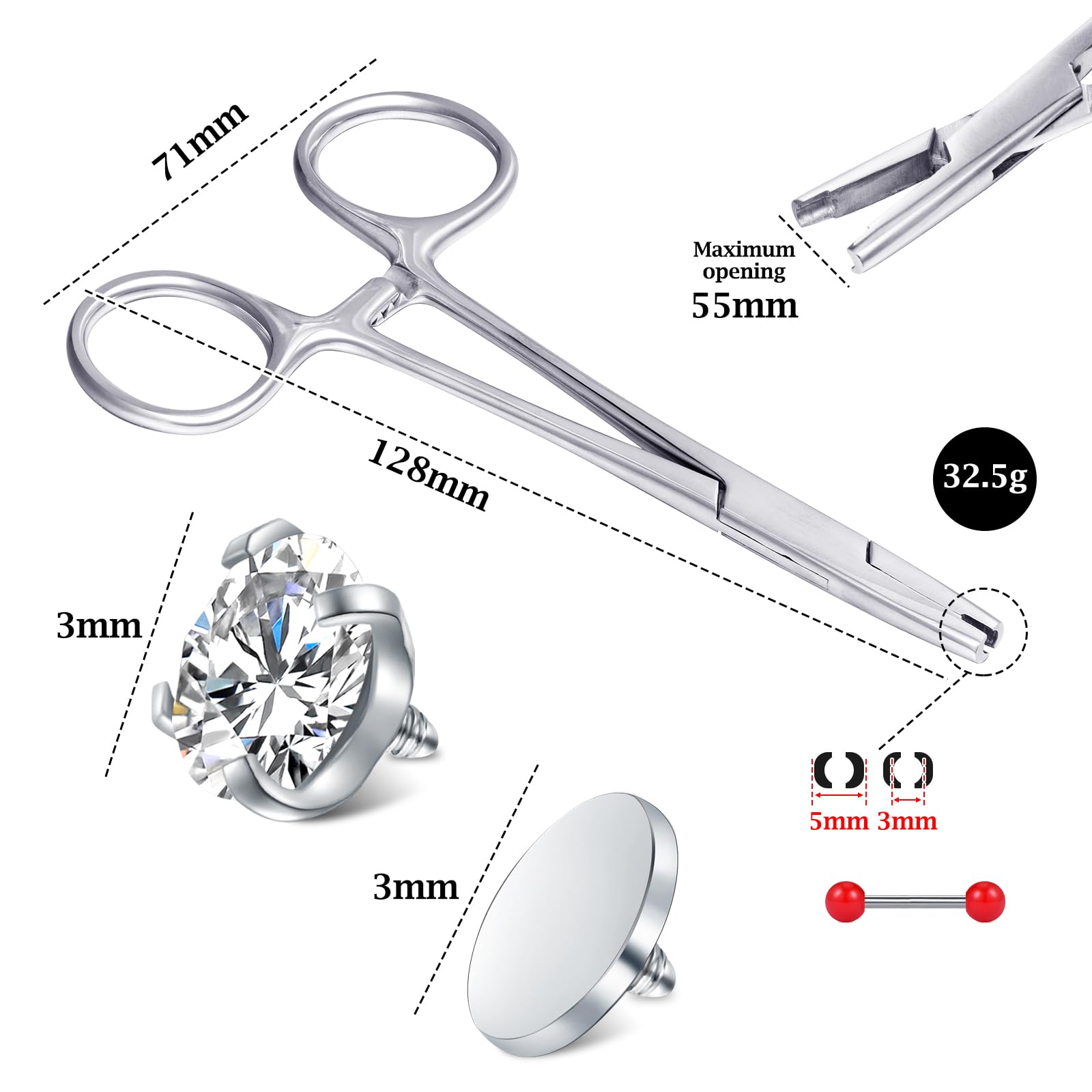 LAURITAMI 3 Mm 4 Mm 5 Mm Piercing Pliers, Piercing Pliers For Balls