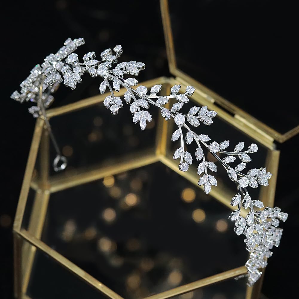 Jorsnovs Diadema de circonita cúbica brillante, tiaras de boda, novia, diadema de circonita cúbica dulce de 16 princesas, tocados de concurso, joyería para el cabello, regalo para mujeres