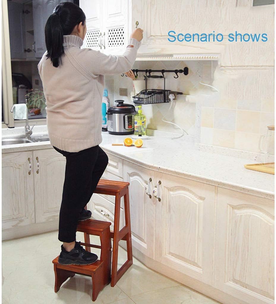 CHEWYNP Easy and Convenient Folding Step Stool,Step Stool,Household Folding Ladder Stool, Four-Step Ladder Chair, Shoe Rack, Flower Rack, Kitchen, Dual-Use Climb,Step Stool with Handle,a