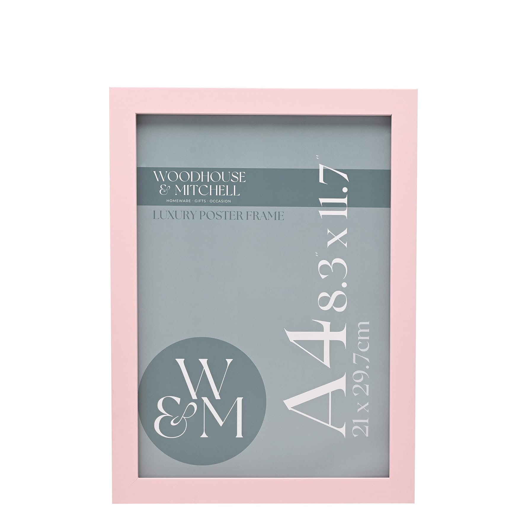 Woodhouse & Mitchell A4 Pink Wood Picture Frame – Photo Poster Frame with Glass Front – Wall Hooks & Stand – Portrait & Landscape Display – Multiple Size & Colour Options (21x 29.7cm)