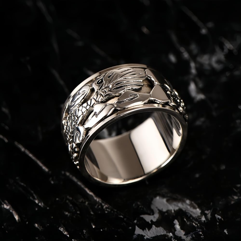 Vintage 925 Sterling Silber Chinesischer Drachen Ring Spinner Fidget Anxiety Ring Band Drachenring Schmuck für Herren Damen 12mm Größe 58-68