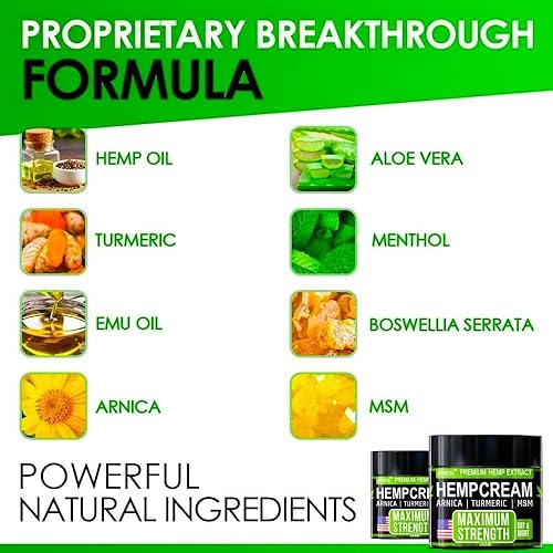 Miniatura 2 de Crema de cáñamo de máxima eficacia infundida con MSM, glucosamina, árnica natural y cúrcuma, mezcla de aceite de semillas de cáñamo, fabricado en