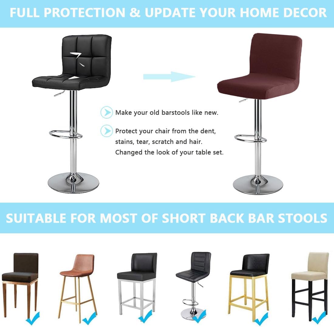 Bar Stool Cover with Back Waterproof Set of 4 Jaquard Dining Room Square Swivel Barstool Chair Slipcover for Counter Height Mid Low Back Chair Protector