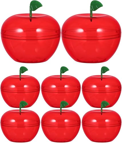 Healvian 8 tarros de plástico de Navidad con forma de manzana, recipientes rellenos de manzana, contenedor de manzana roja para fiesta de Navidad,
