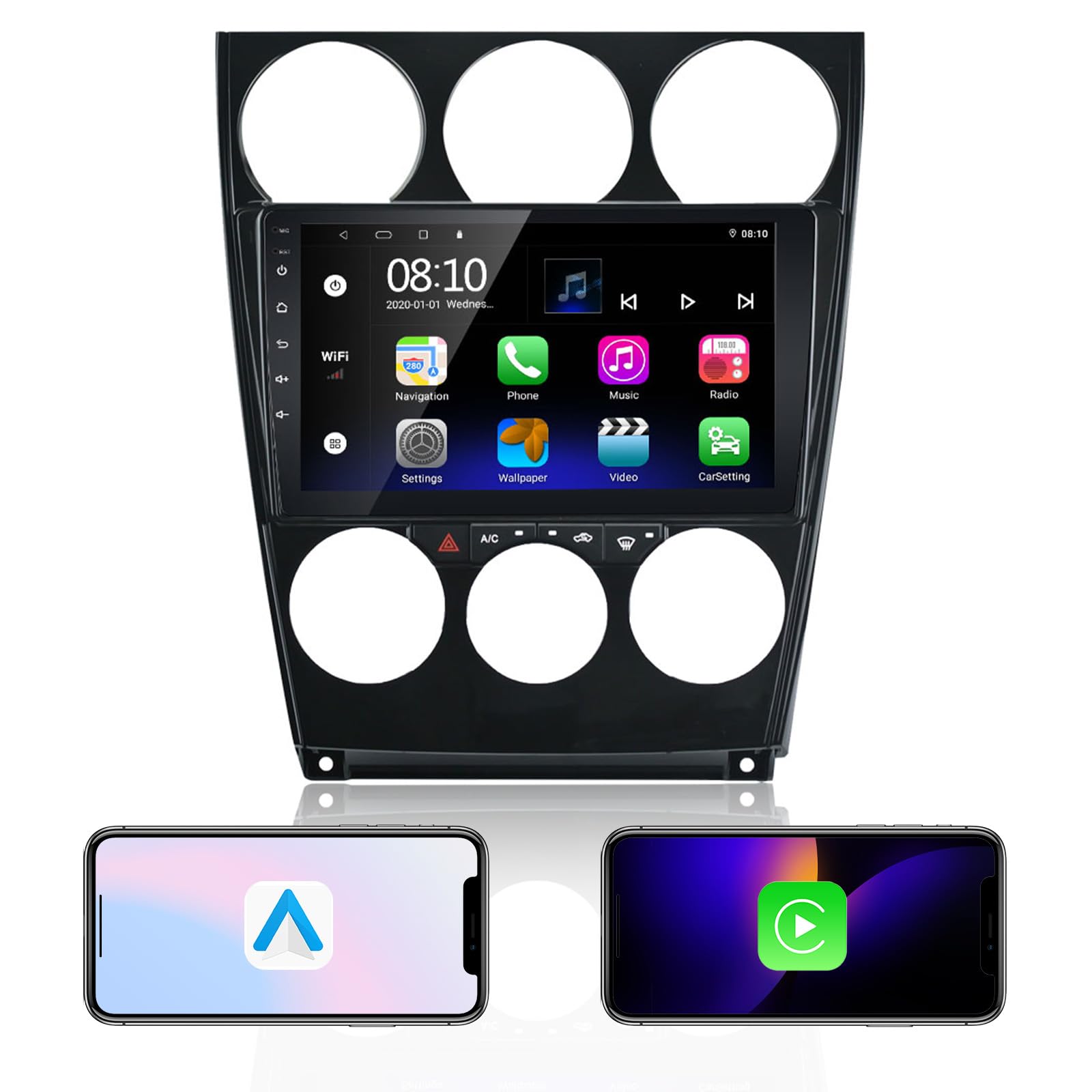 EZoneTronics Android 13 Radio Coche para Mazda 6 Atenza 2002-2008 con Wireless Carplay Android Auto 2 DIN 9 Pulgadas Pantalla táctil GPS navegación SWC Bluetooth USB WiFi FM/RDS Radio Player 2G +32G