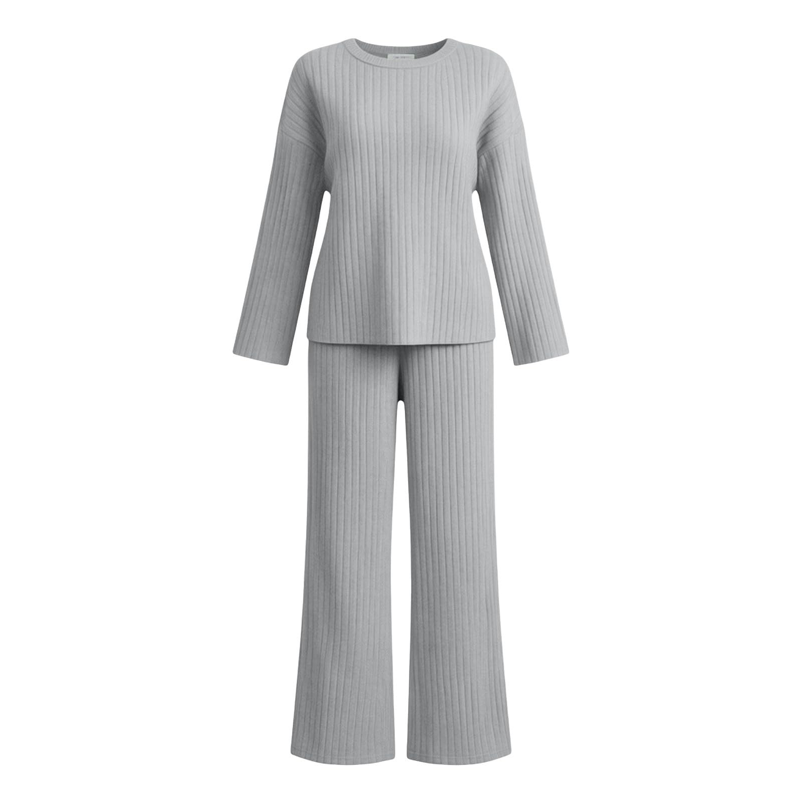 Conjunto Punto Mujer,Traje de Casa Jersey Manga Larga y Pantalones Anchos