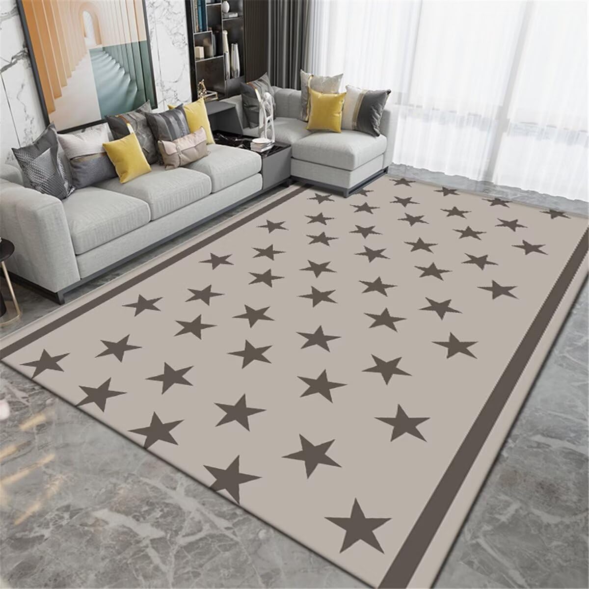 Tapis de chambre gris lavable style football sous table basse