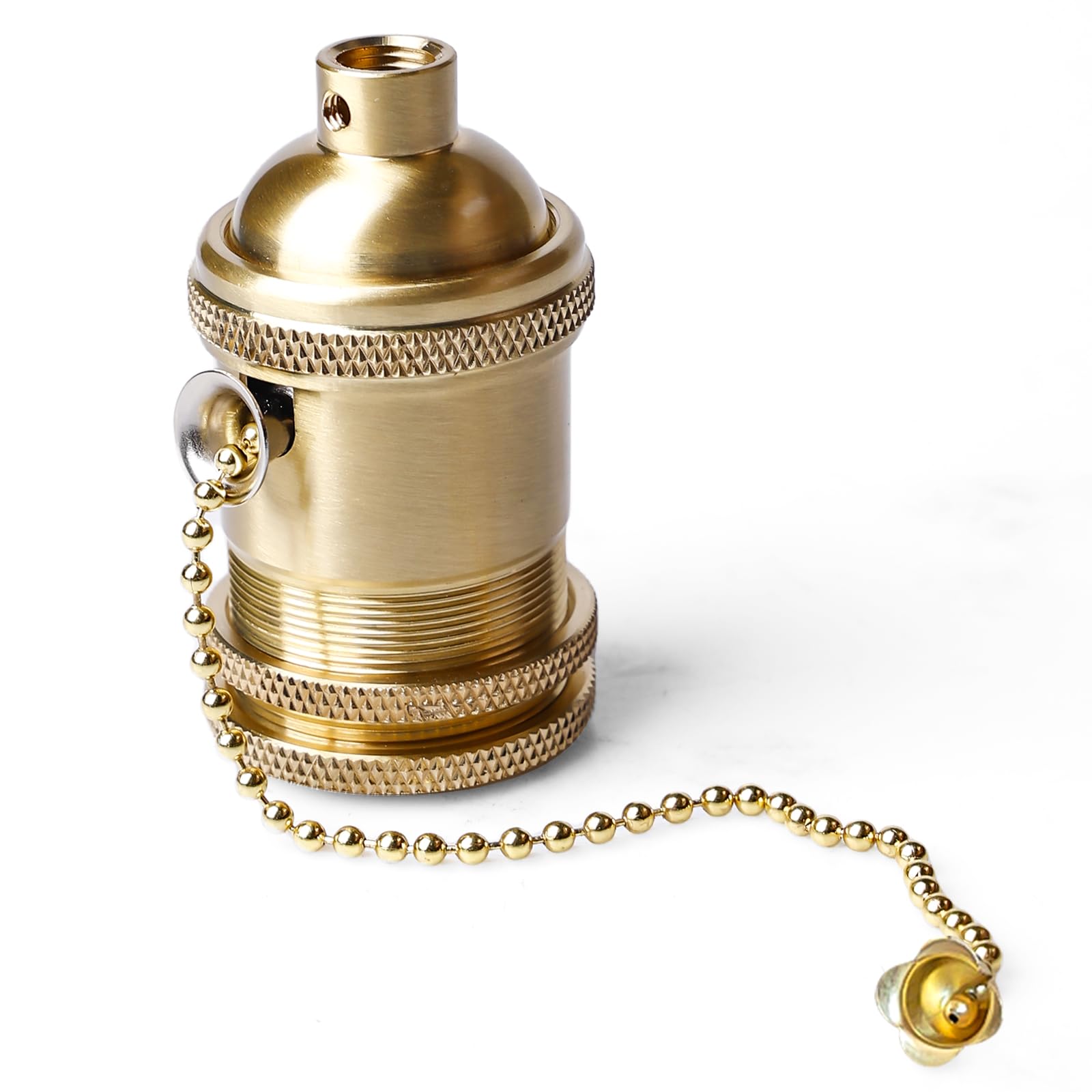 GOMETY Oprawa lampy E27 w stylu vintage z przełącznikiem łańcucha, miedziana oprawa lampy z łańcuchem ciągnącym, na biurko, uchwyt na lampę, podstawa śrubowa, do samodzielnego montażu