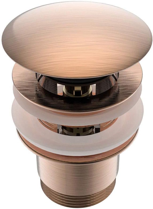 Push open drain in gold, rose gold, black and brushed stainless steel, gold