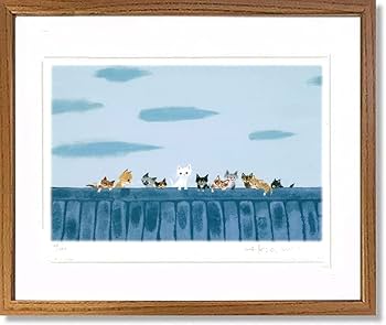 版画　立て　特寸法　猫　渡辺あきお　額装仕上げ品 新品 渡辺あきお ねこ フレンド 猫 ネコ 猫の絵 現代アート 額装