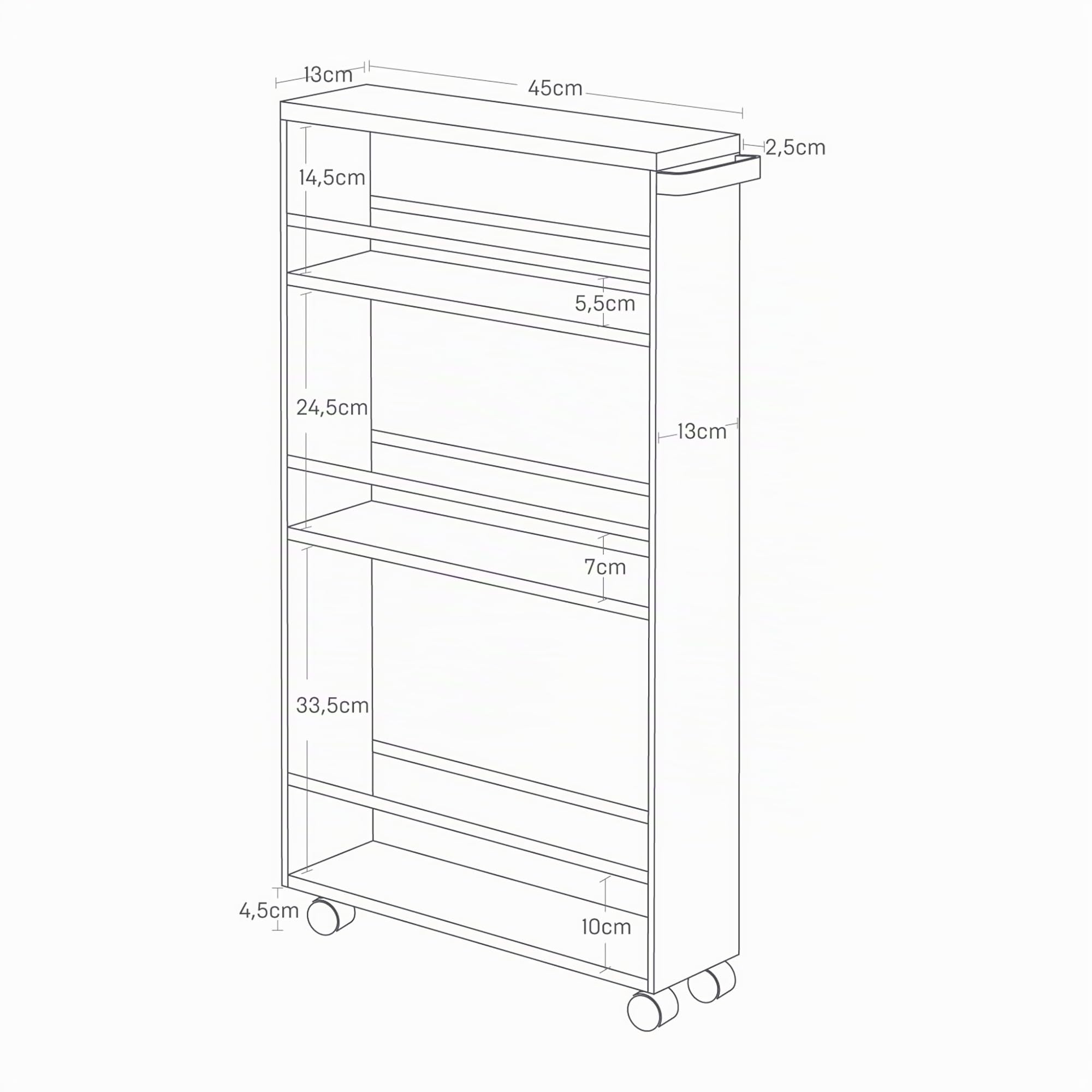 YAMAZAKI 3627 Tower Chariot de Service avec poignée, Blanc, Acier/Bois, Design Minimaliste