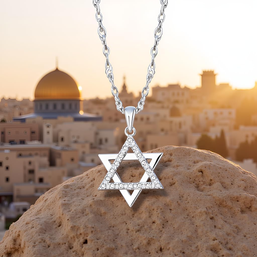 Jewish Star of David Necklace for Women - 925 Sterling Silver White Cubic Zirconia CZ Dainty Magen David Six-Point Star Pendant with Chain 20"- Judaica Hebrew Jewelry - Bat Mitzvah Gift - Image 9