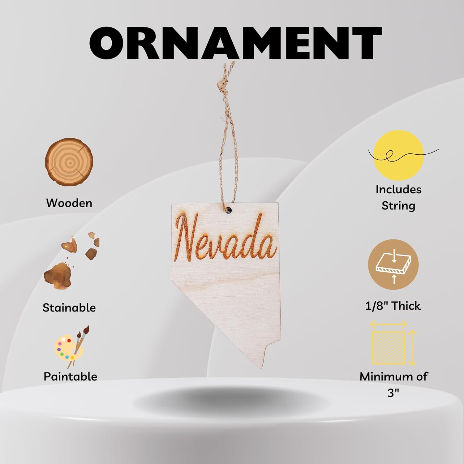 State Christmas Ornaments, Wooden Tree Holiday Decor, Unfinished Wood 2024 Cutout Shapes, United States Pride Gift Giving for Family, Neighbors, Coworkers (Nevada) - Image 7