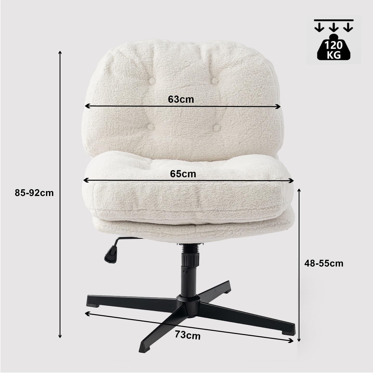 MEUBLE Cosy Sillón Giratoria 360° Butaca de Salón Función de Inclinación Silla Altura Ajustable con Asiento Grueso Respaldo sin Reposabrazos Ruedas en Tela de Bucle Blanco