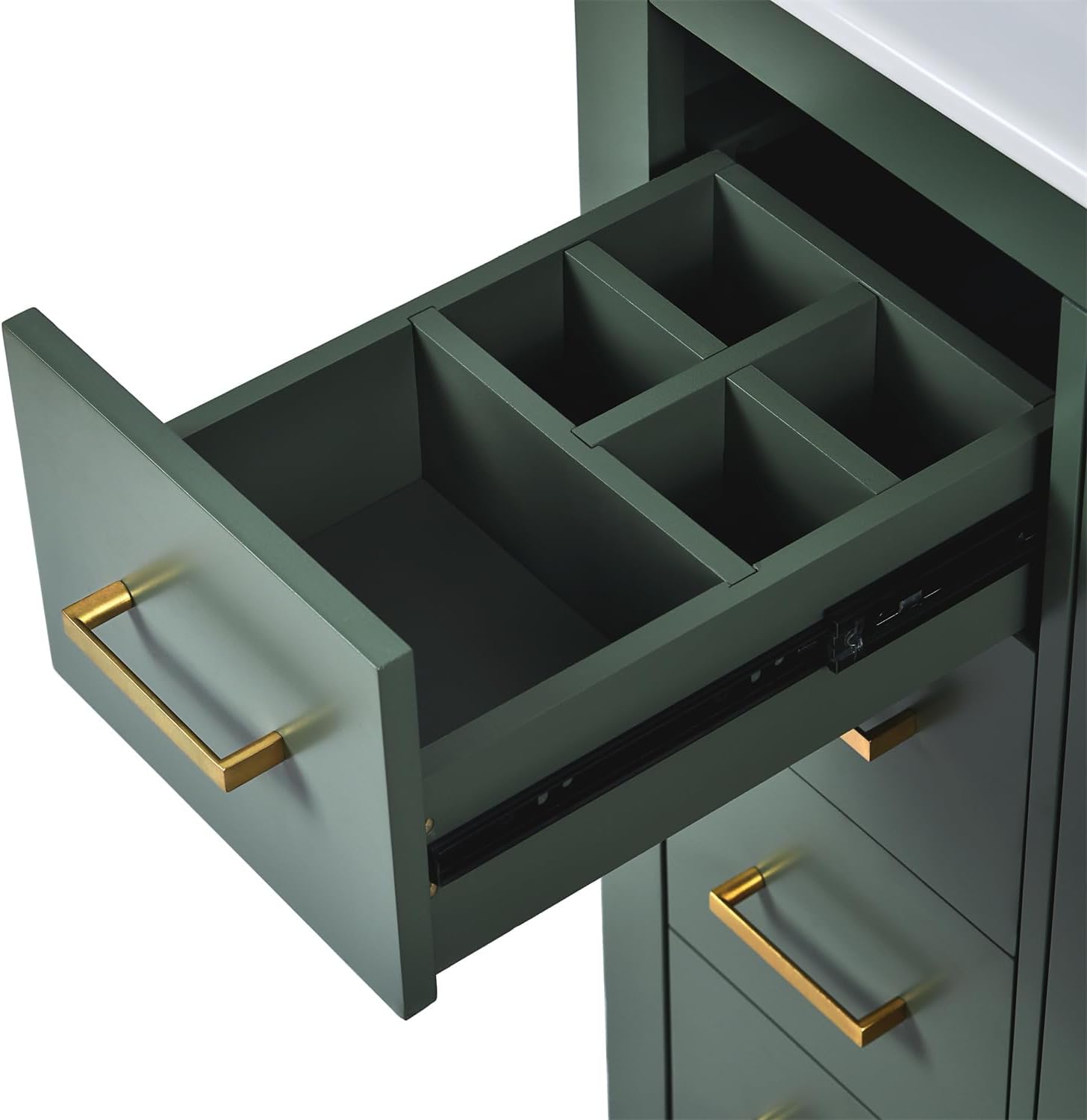 Linique 30" Bathroom Vanity with Ceramic Sink Top Set, Freestanding Solid Wood Bathroom Storage Cabinet with 3 Drawers and Soft-Close Door, Green (Right Doors)