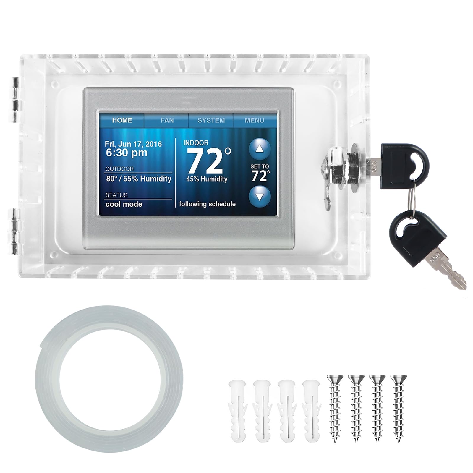 Clear Acrylic Thermostat with Key Tamper Proof Protective Cover Thermostat Guard Case 4.7 x 7.3 x 2.2 Inches 2 Installation Methods for Home Office School Restaurant