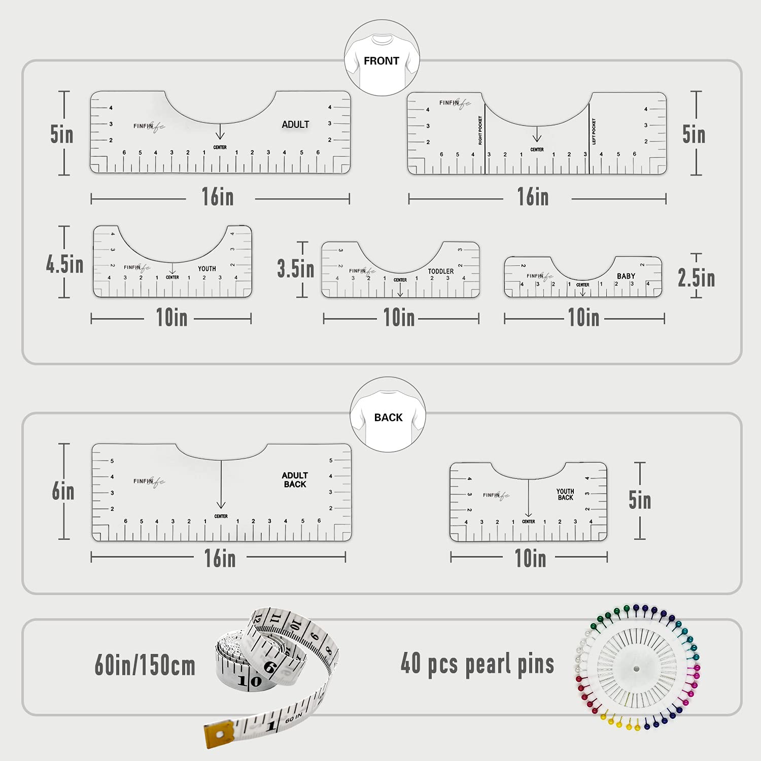 Buy FINFINLIFE, Tshirt Ruler-9Pcs, Tshirt Ruler Guide for Vinyl, Shirt ...