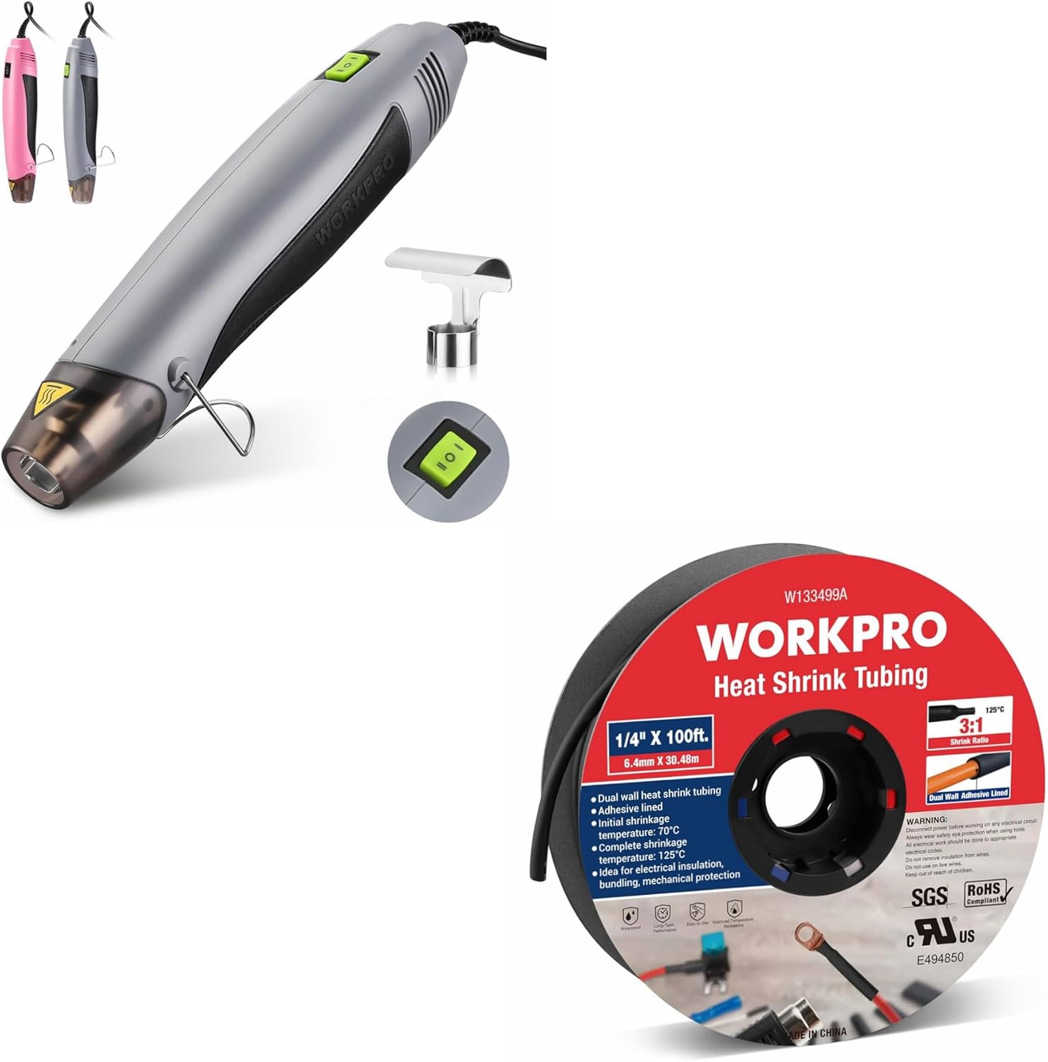 WORKPRO Heat Gun and 100FT 1/4" Heat Shrink Tubing