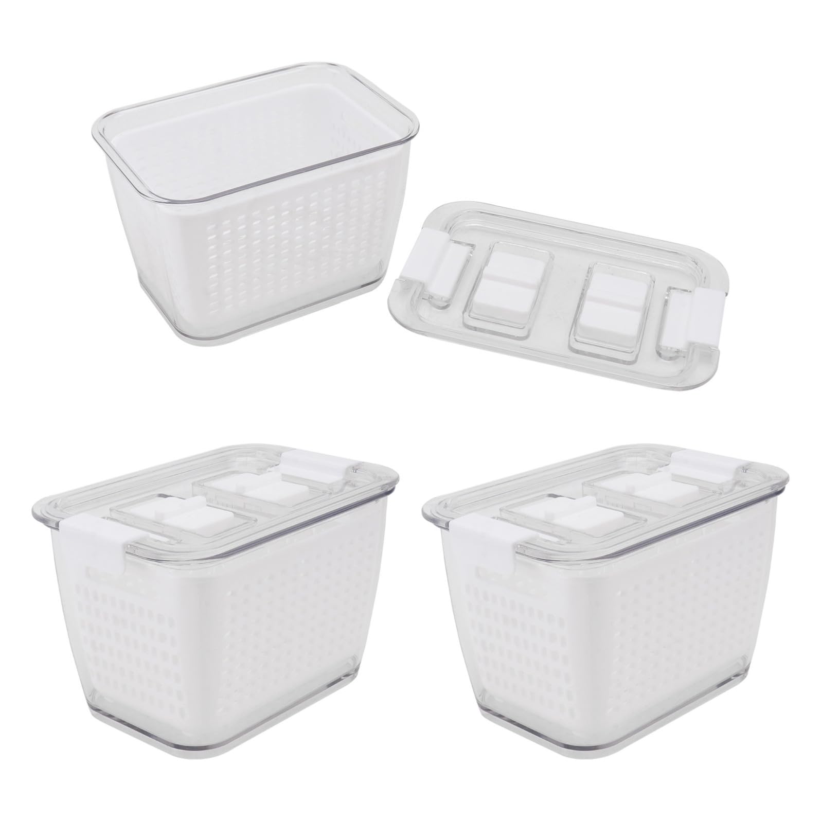 VANZACK Set 3 Contenitori Ermetici per Alimenti Freschi in Plastica Bianca Struttura di Drenaggio e Chiusura Sigillante per Conservare Frutta e Verdura in Frigorifero
