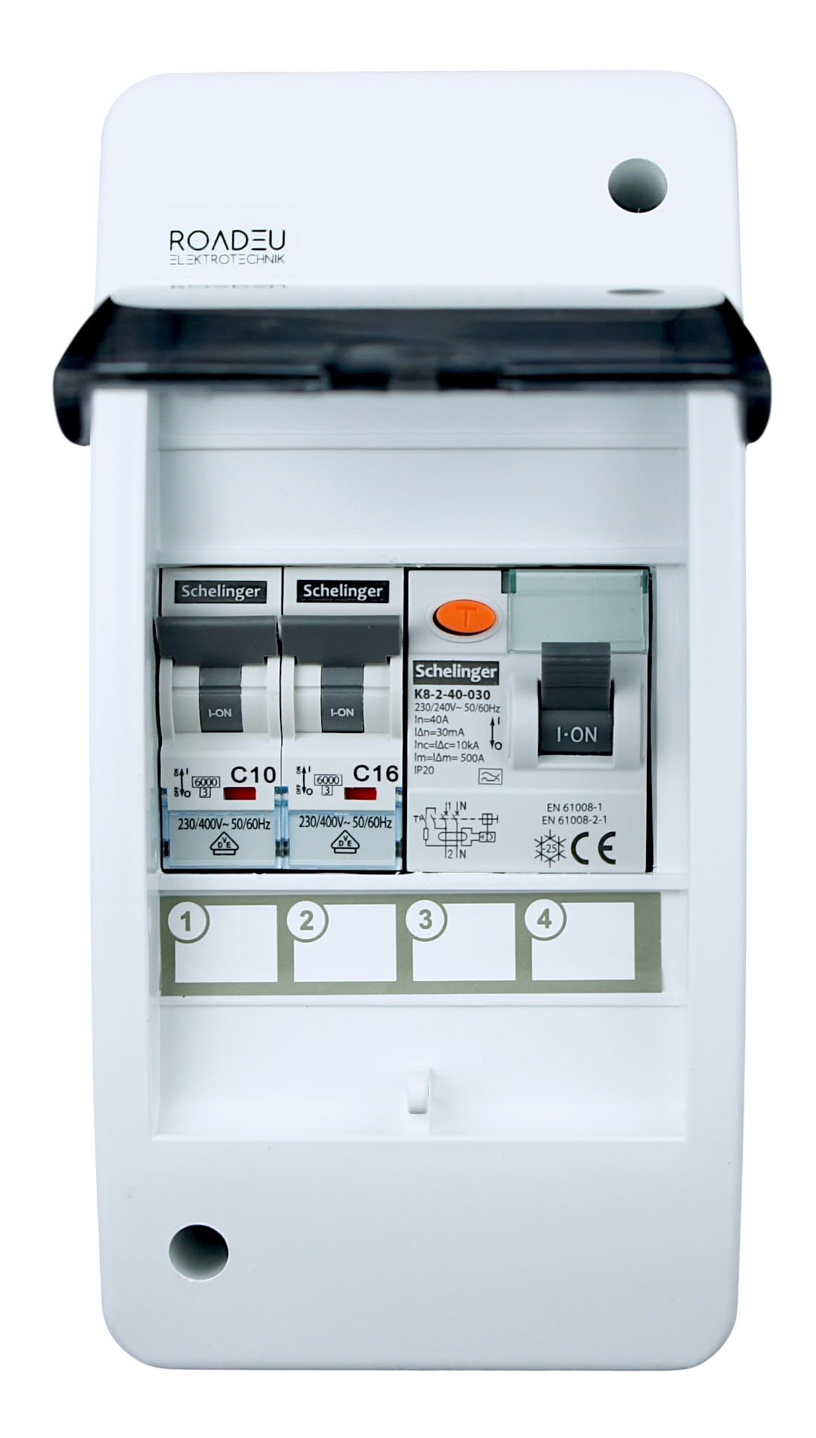 RoadEu Leitungsschutzschalter, Stromverteiler mit Fehlerstromschutzschalter 40A 2P typ A/AC und LS C16A C10A. Sicherungskasten 230V
