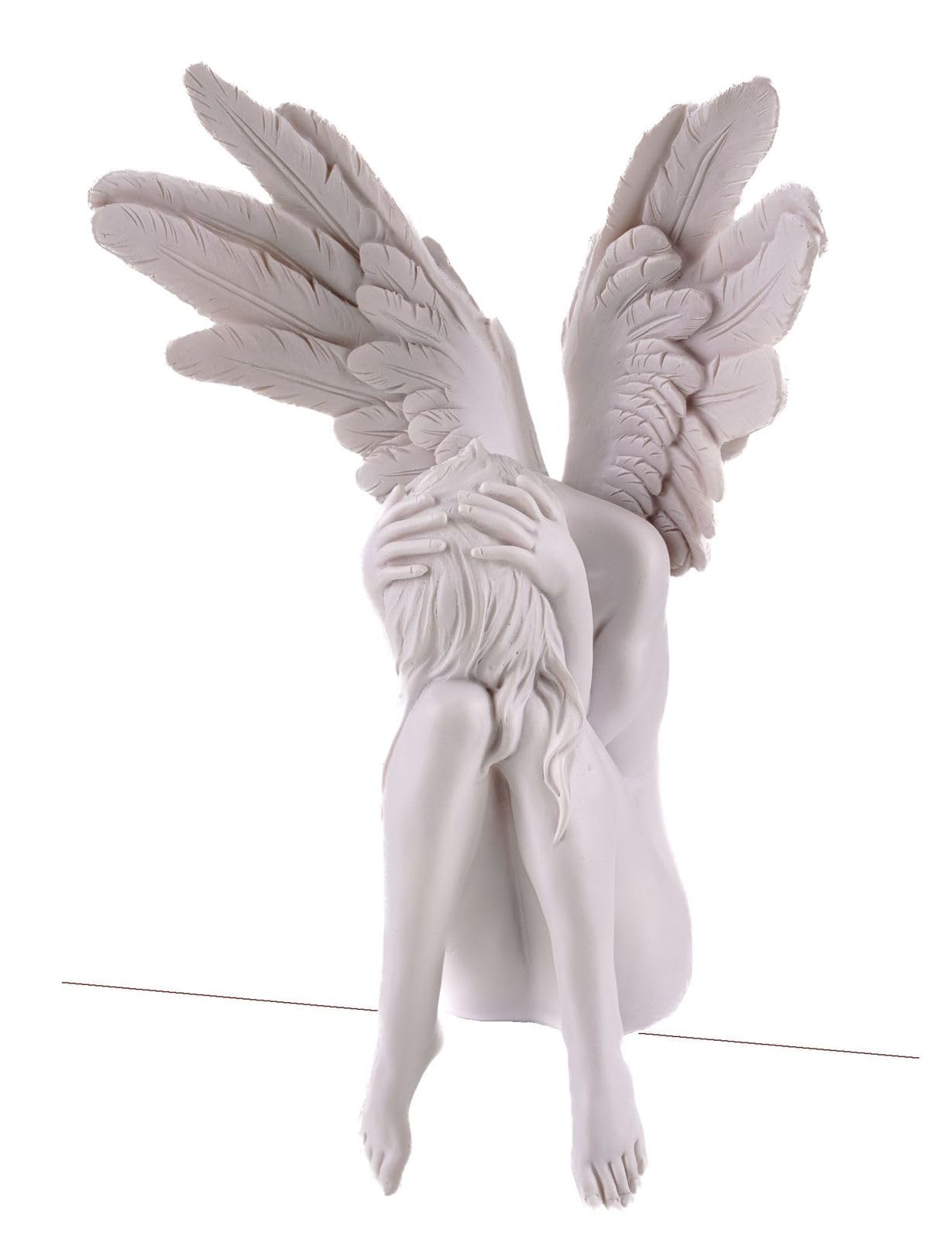 Kremers Schatzkiste - Dekofigur Großer Engel der Traurigkeit Kantenhocker 30 cm Weiß Angel Engelsfigur zum hinstellen für den Innenbereich Polyresin Angel of Sadness
