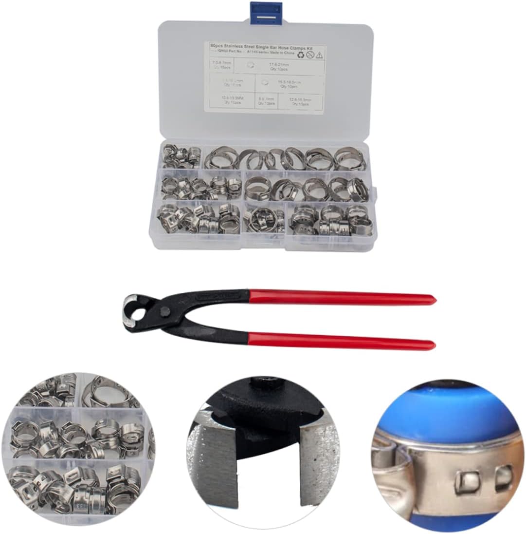 130pcs Heavy Duty Stainless Hose Clamps Pliers Set Single Ear Clamp Pipe Clip for Automotive and Industrial