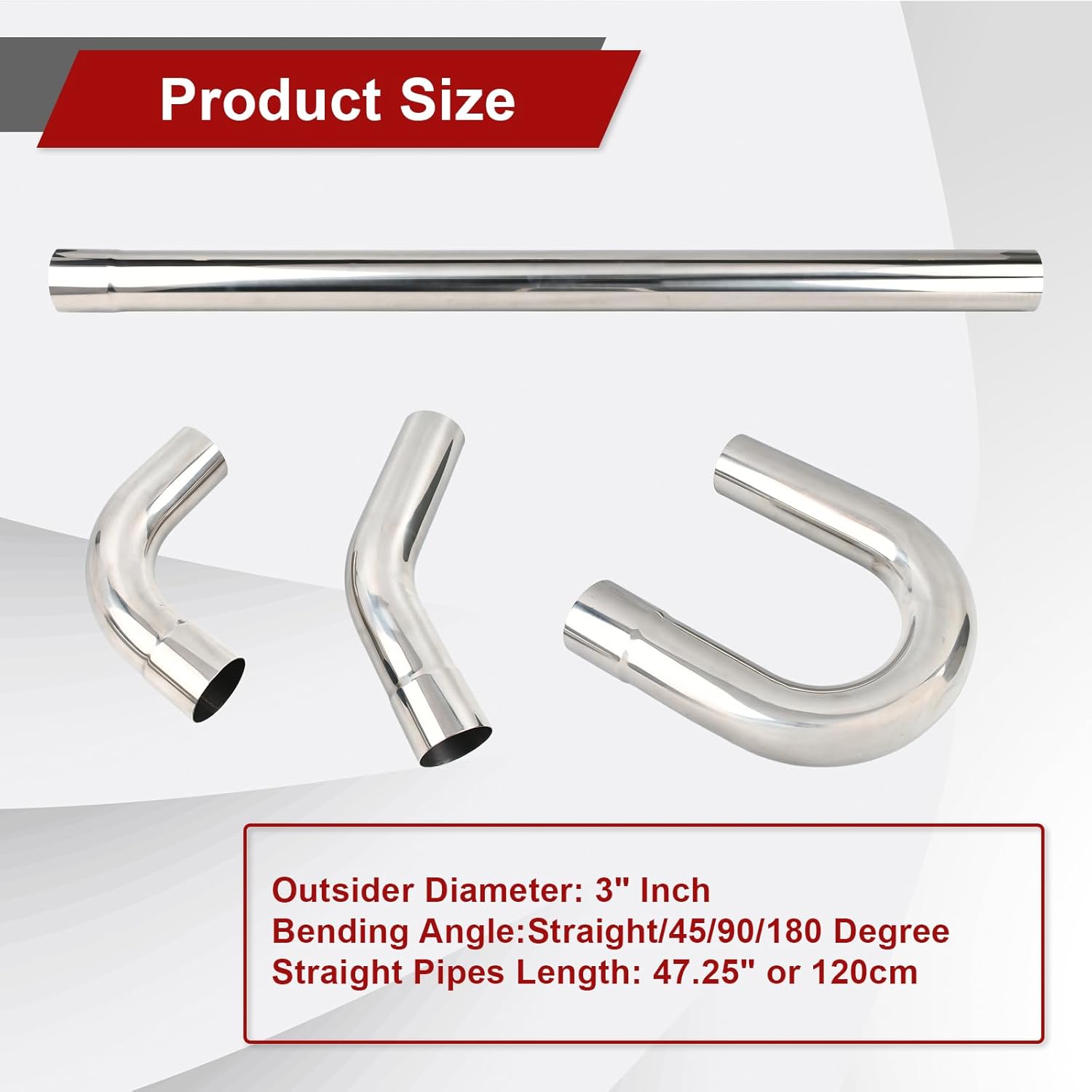 3'' Inch DIY Custom Mandrel Exhaust Pipe Tube Pipe Industry Pipe,48'' Straight Pipe,3'' OD Straight & Mandrel Bend Pipe(45/90/180 Degree) Kit,T304 Stainless Steel,Universal Fitment-8PCS