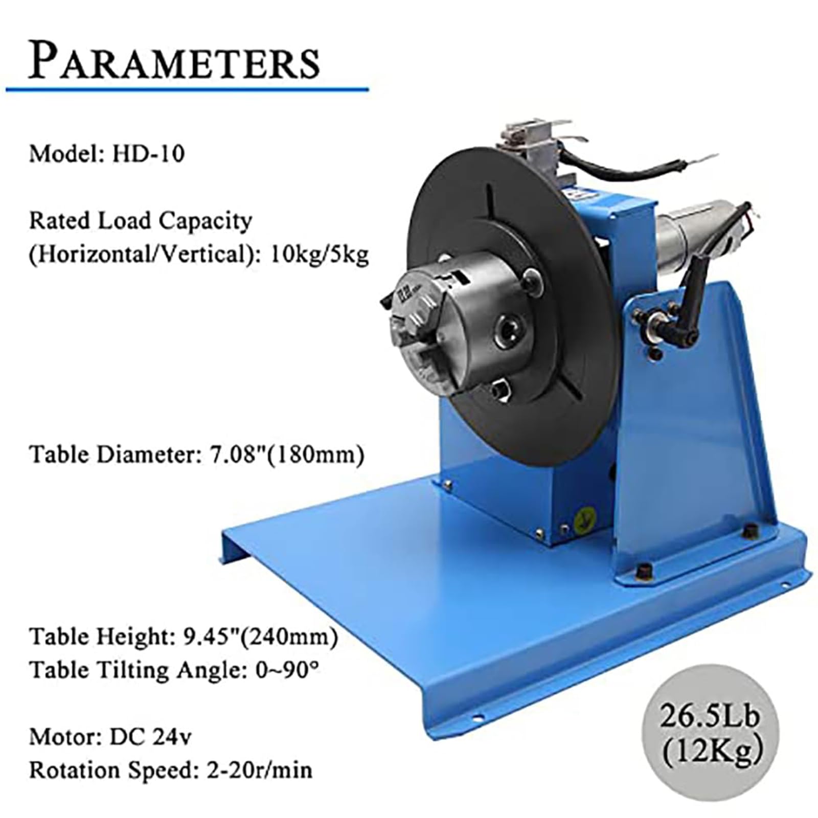 Piattaforma rotante per saldatura, 10 kg, rotatore per saldatura inclinabile da 0 a 90 ° con pedale, velocità regolabile 2-20 giri/min per saldatura TIG MIG MAG flangia tubo