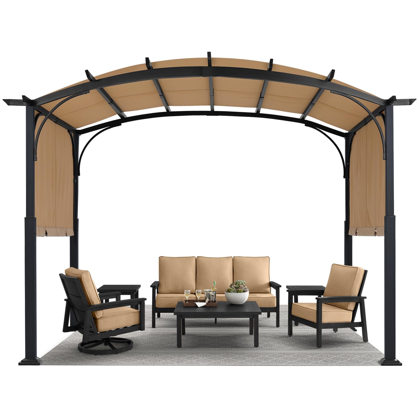 MASTERCANOPY 10x10 ft Heavy Duty Pergola with Sun Shade Canopy, Beige