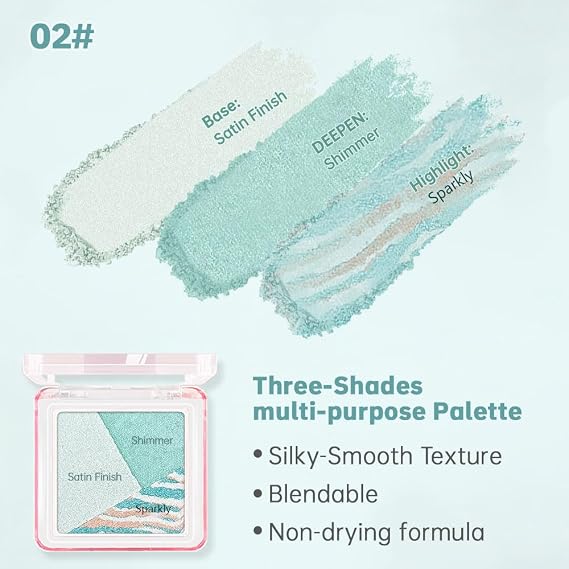 Mini Light Green Baked Eyeshadow Palette, 3 Shade Soft Shimmer Eye Shadow, Fresh Natural Eye Makeup, Smooth Blendable & Buildable, No Fallout, Long-Lasting Daily Look, Paleta de Sombras de Ojos 02