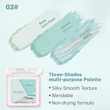 Mini Light Green Baked Eyeshadow Palette, 3 Shade Soft Shimmer Eye Shadow, Fresh Natural Eye Makeup, Smooth Blendable & Buildable, No Fallout, Long-Lasting Daily Look, Paleta de Sombras de Ojos 02