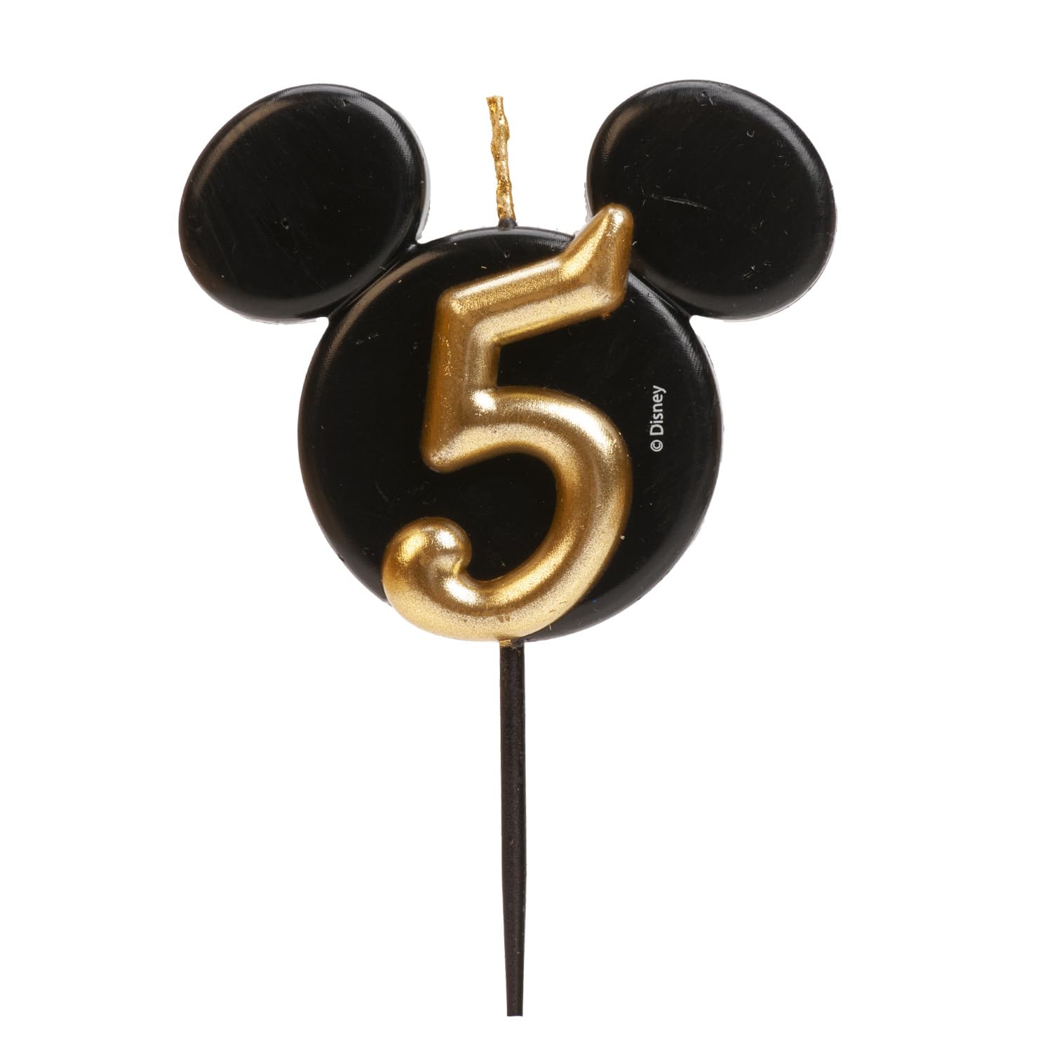 dekora - Mickey Mouse Birthday Candle Decorations - Fragrance-Free Paraffin Wax Disney Candles - Black and Gold Candles with Mickey Mouse Ears - Size 8.5 cm - Number 5