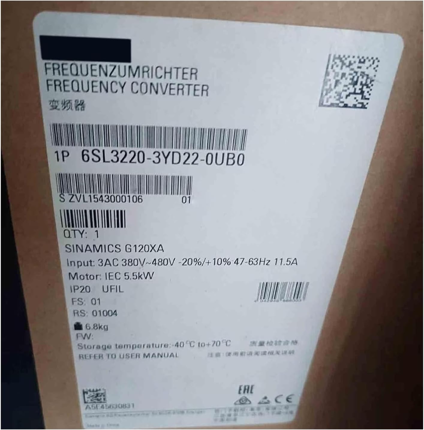 Expedited 6SL3220-3YD22-0UB0 Frequency Converter 6SL32203YD220UB0 Sealed in Box 1 Year Warranty 6SL3220-3YD22-0UB0