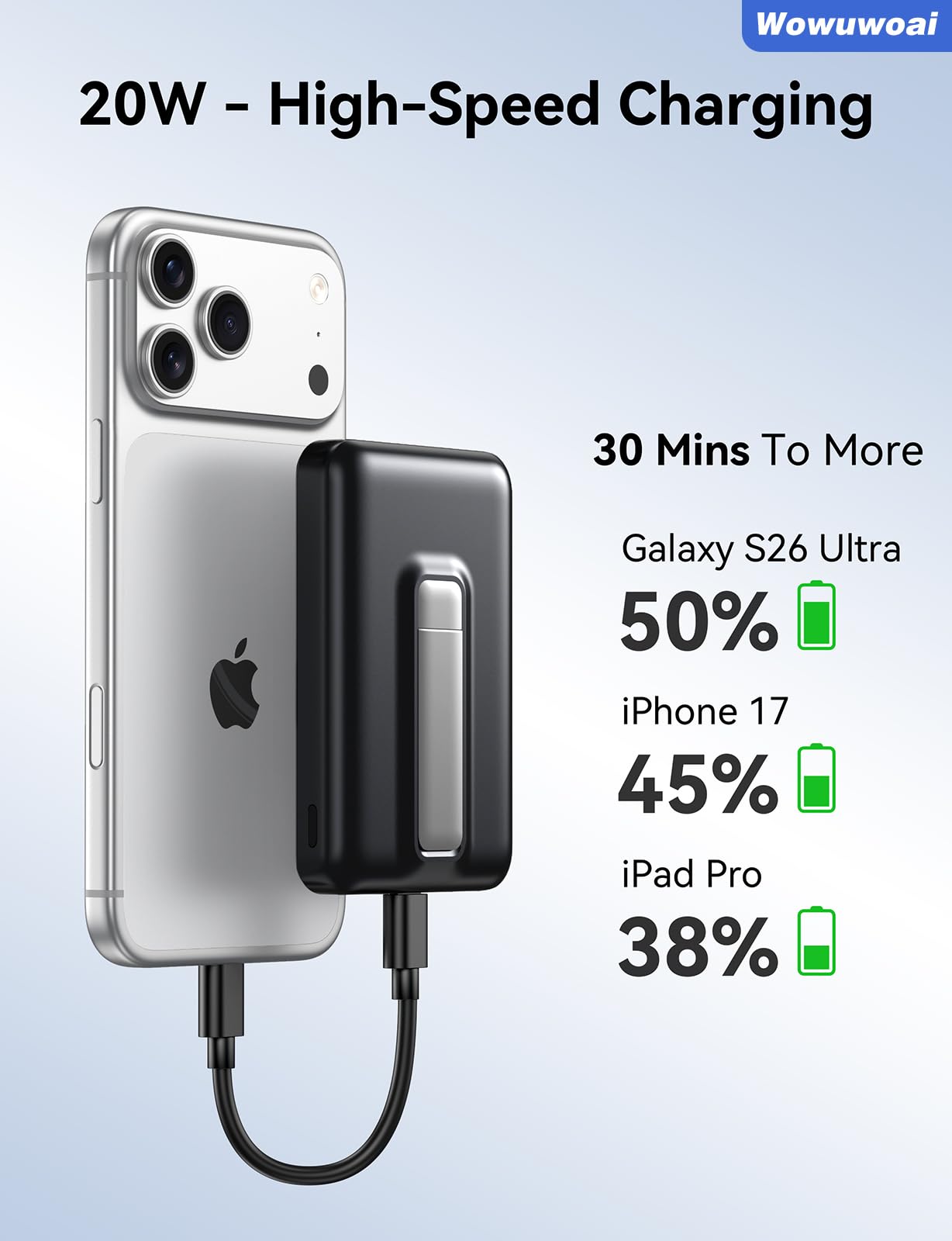 10000mAh Wireless Magnetic Power Bank with USB C Charging and