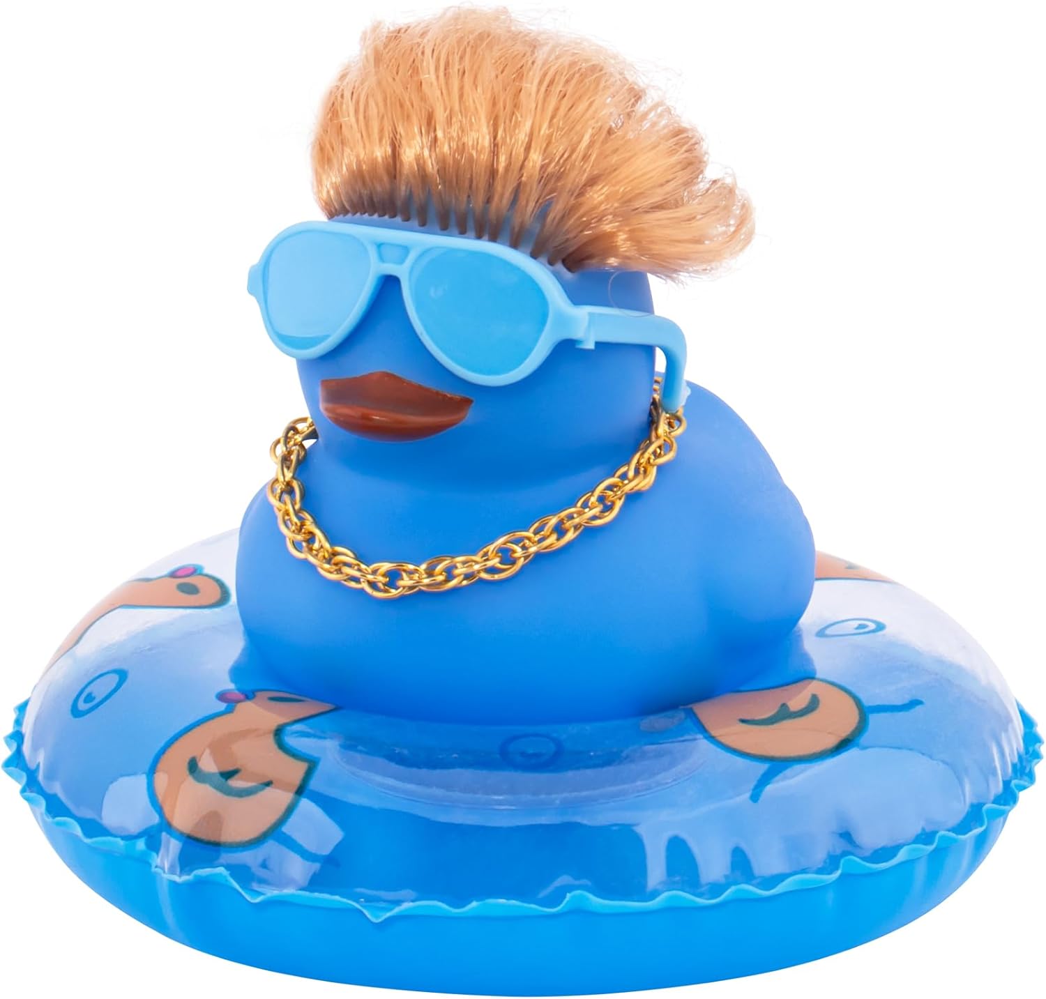 wonuu Car Rubber Duck Decoration, Color Hair Duck Car Dashboard Duck Ornaments Accessories with Mini Swim Ring and Sunglasses Fashion Hair, A_Pink Duck&Pink Glasses