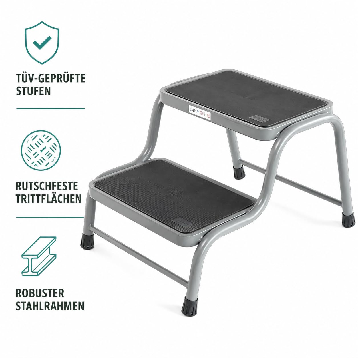 Happy Rhino - Doppelte Trittstufe Deluxe - Wohnwagen Trittstufe - Campingstufe - Wohnmobil Einstiegshilfe - Grau - 64 cm