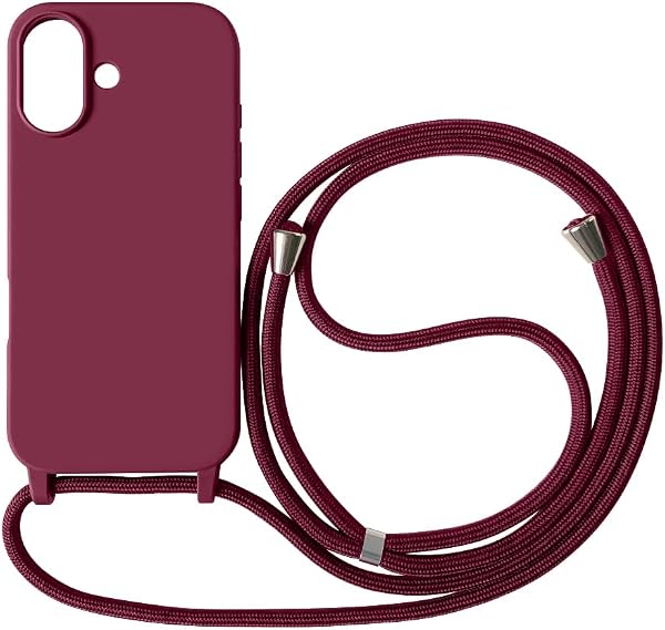 Cover Compatible con iPhone 17(6.3"),Cellulare Girocollo Custodia con Cordino TPU corda Silicone Case Bumper per iPhone 17(6.3") Custodia-Rosso - 1