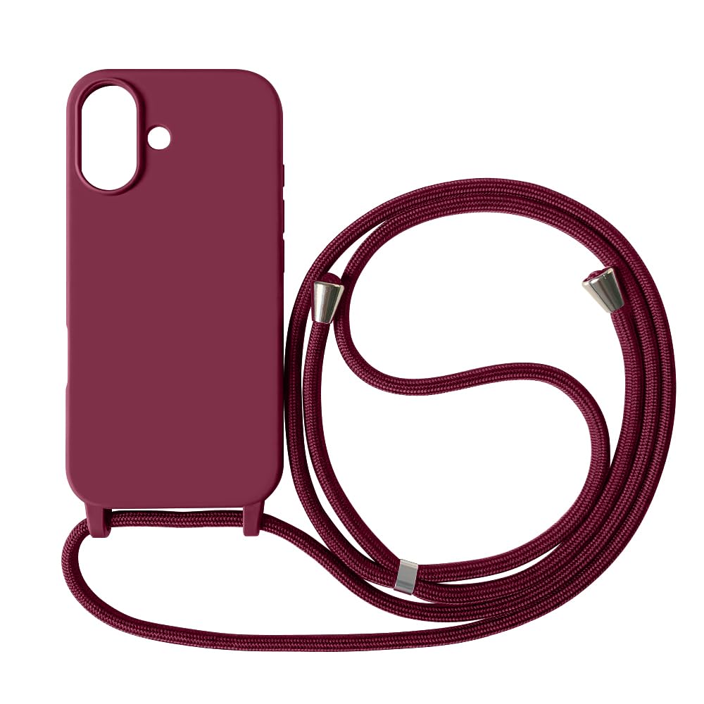 Funda Compatible con iPhone 16(6.1"),Ajustable Collar Correa de Cuello Cordón Cuerda Carcasa TPU Bumper Silicona Skin Caso para iPhone 16(6.1")-Rojo — view 73