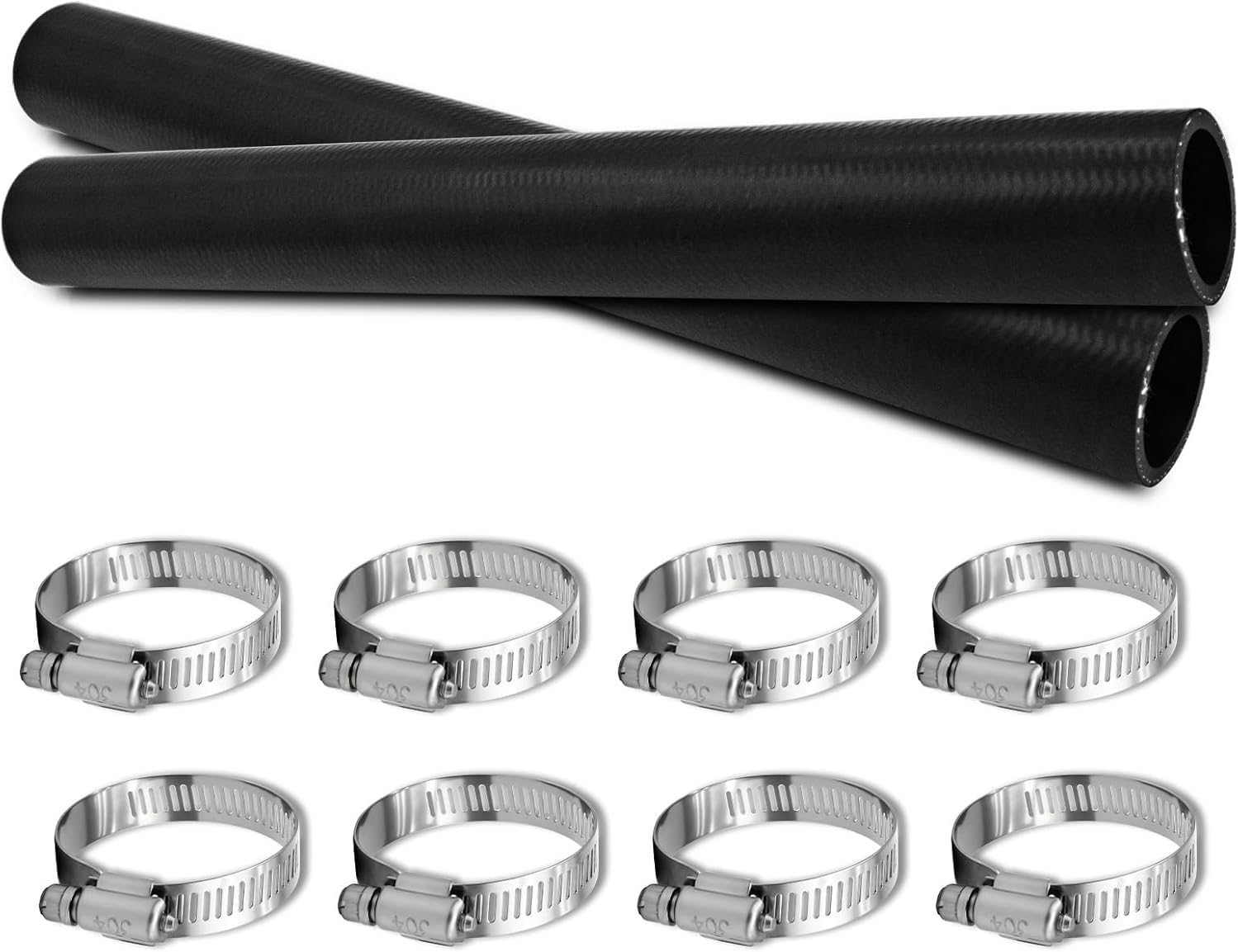 (2pcs) 2 1/2" ID Gasoline Fuel Filler Neck Hose with 8 Clamps - 15 7/8" Gas Tank Hose Replacement (2.5" ID 45 Degree)