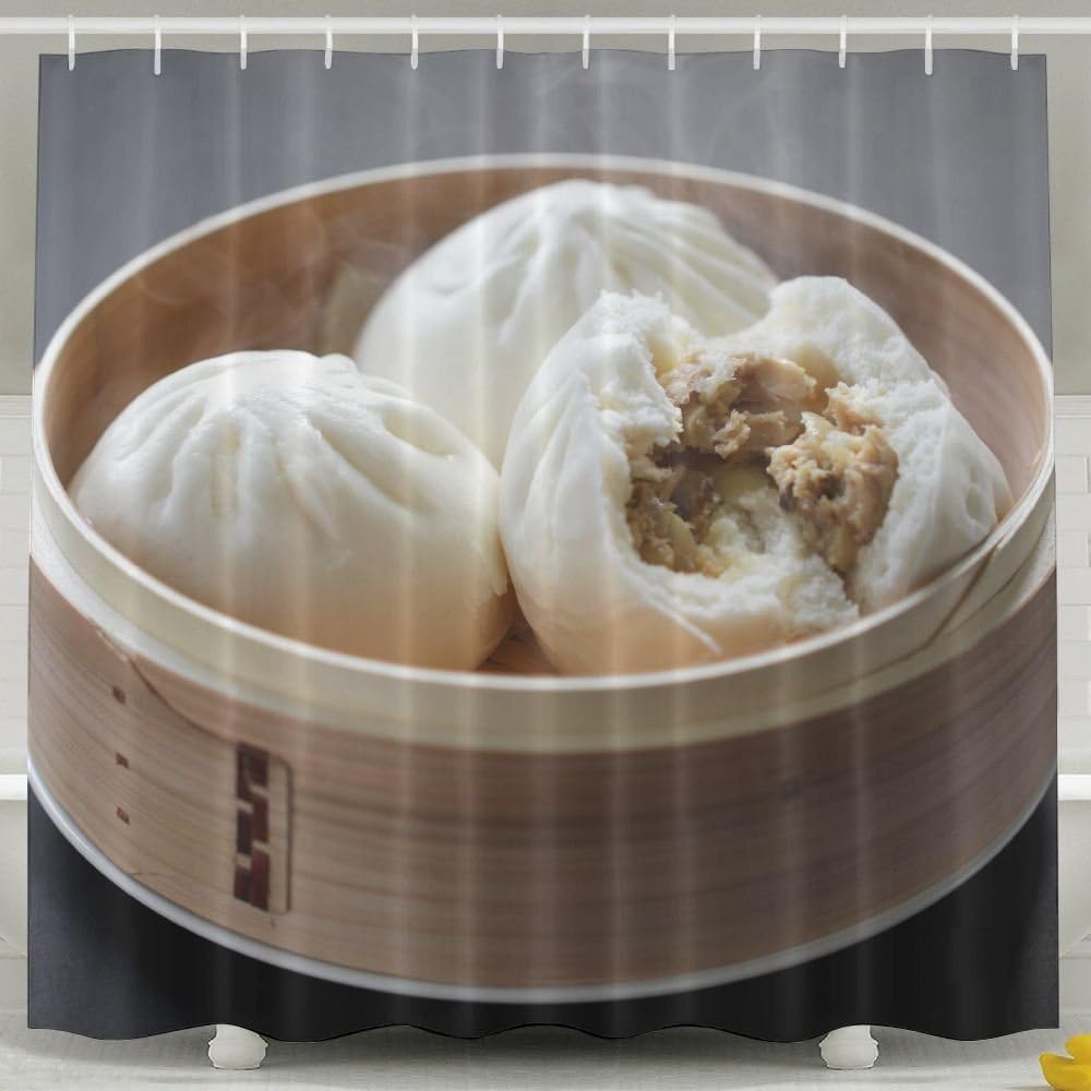 Xiaobaby Steamed Pork Buns Chinese Dim Sum Funny Shower Curtain 6072inch