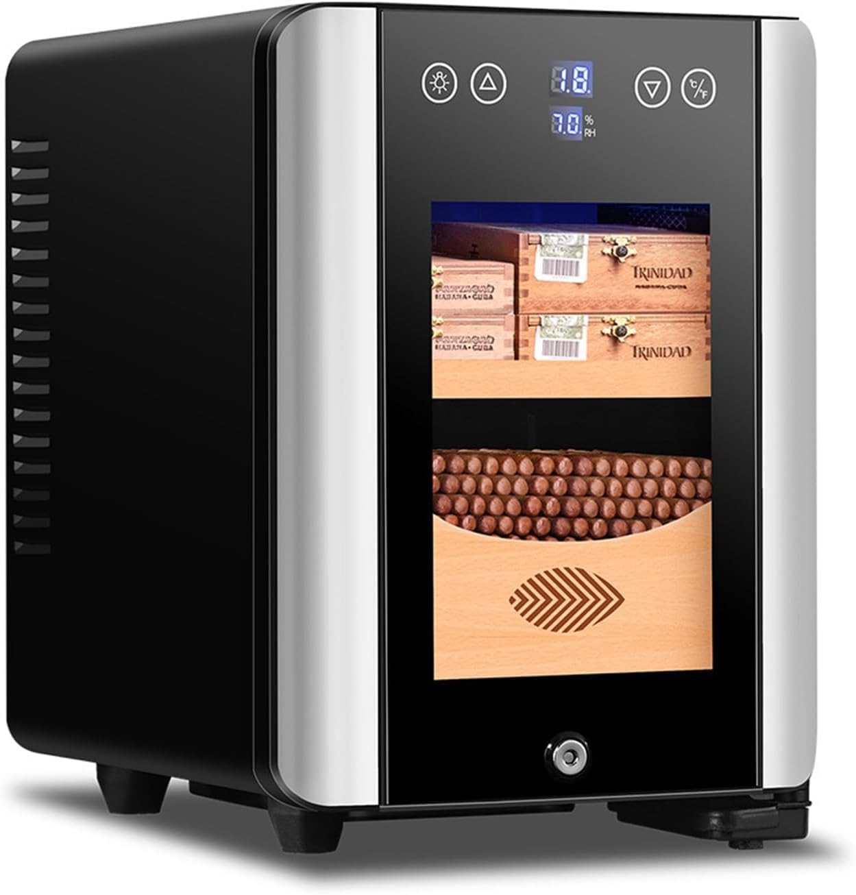 Elektrische Zigarre Humidor 8l Zigarre Humidorschrank für 100 Zählzigarre mit Kühltemperatur Ruhige Kontrolle Doppelscheibenglas Tür und Zedernholzregal und Schubladengeschenk für Männer