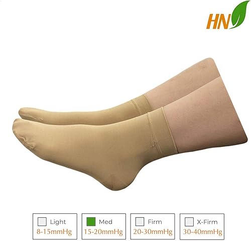 Miniatura 2 de HealthyNees - Tobillera de compresión con puntera cerrada de 15 a 20 mmHg, LXL, Beige