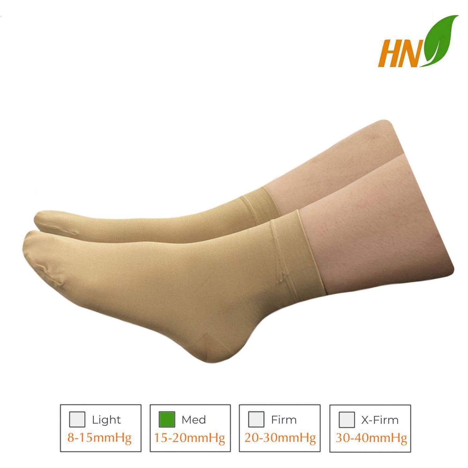 HealthyNees Puntera cerrada de compresión de 15-20 mmHg para circulación del pie, manga ancha de tobillo (beige, 2XL)