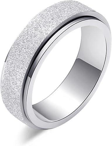 LAOYOU Spinner Ring for Women Anxiety Relief - 3Pcs 6MM Stainless Steel Sand Blast Glitter Finish Rose Gold Silver Rainbow Color Fidget Ring Band Set