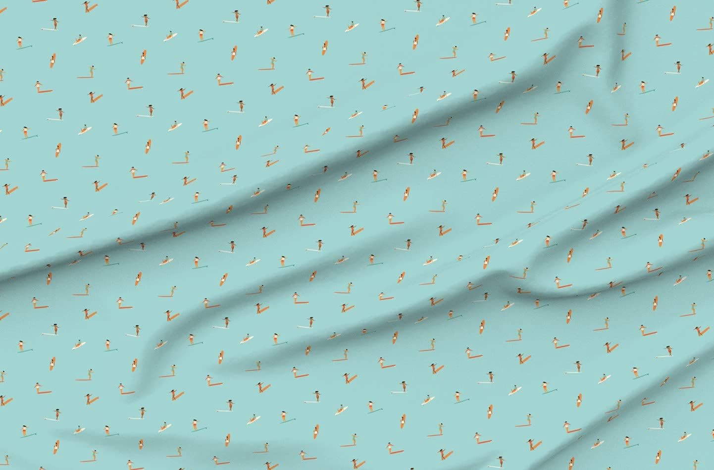 Spoonflower Fabric - Surfers Light Blue Cute Girl Summer Beach Women Hawaii Swim Ocean Printed on Organic Cotton Sateen Fabric by The Yard - Sewing Quilting Apparel Home Decor