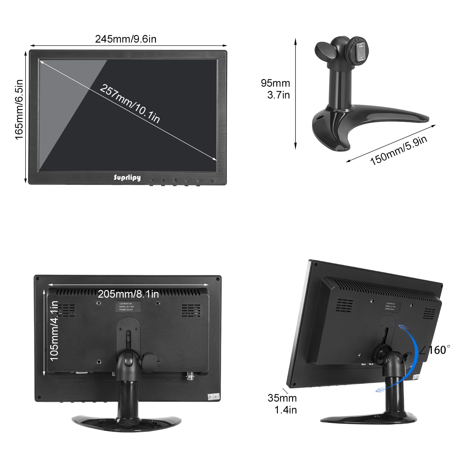 10 pollici FHD Small IPS Monitor LCD Display 1920 x 1200 60 Hz 16:10 con ingresso BNC VGA AV Altoparlante incorporato per telecamera di sicurezza CCTV DVR PC STB console di gioco